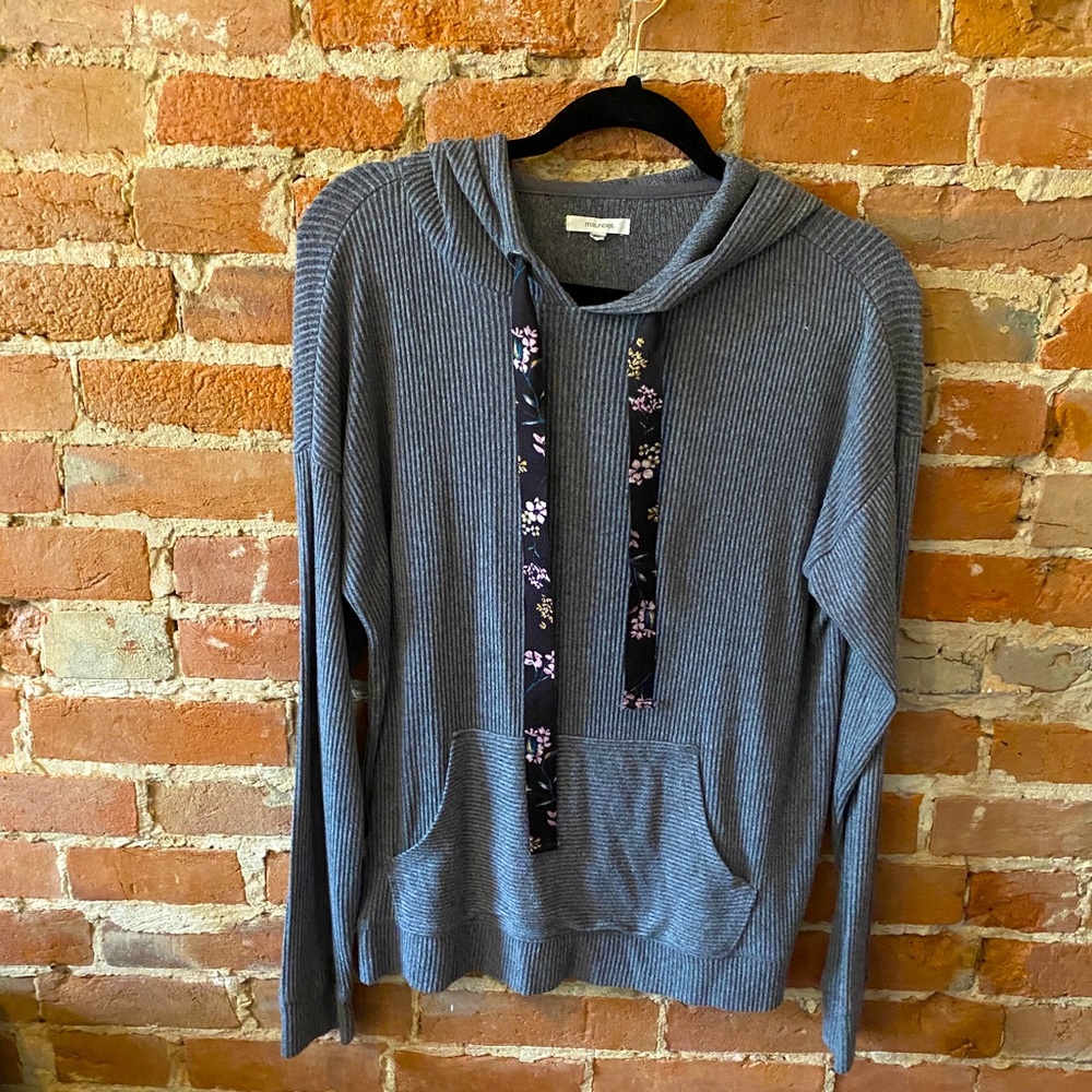 Maurice’s, Gray Hoodie with Floral Strings, Size Medium
